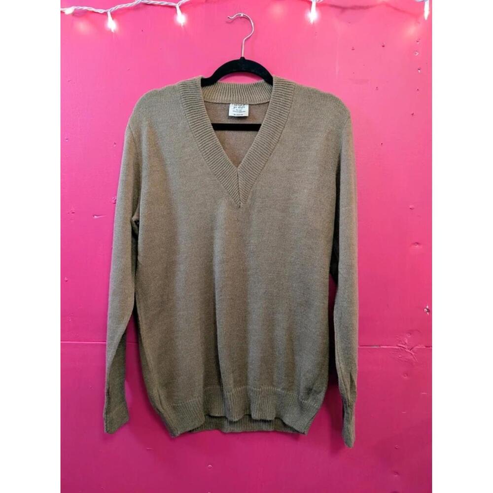Vintage 80s 90s Tan Mohair V Neck Sweater M